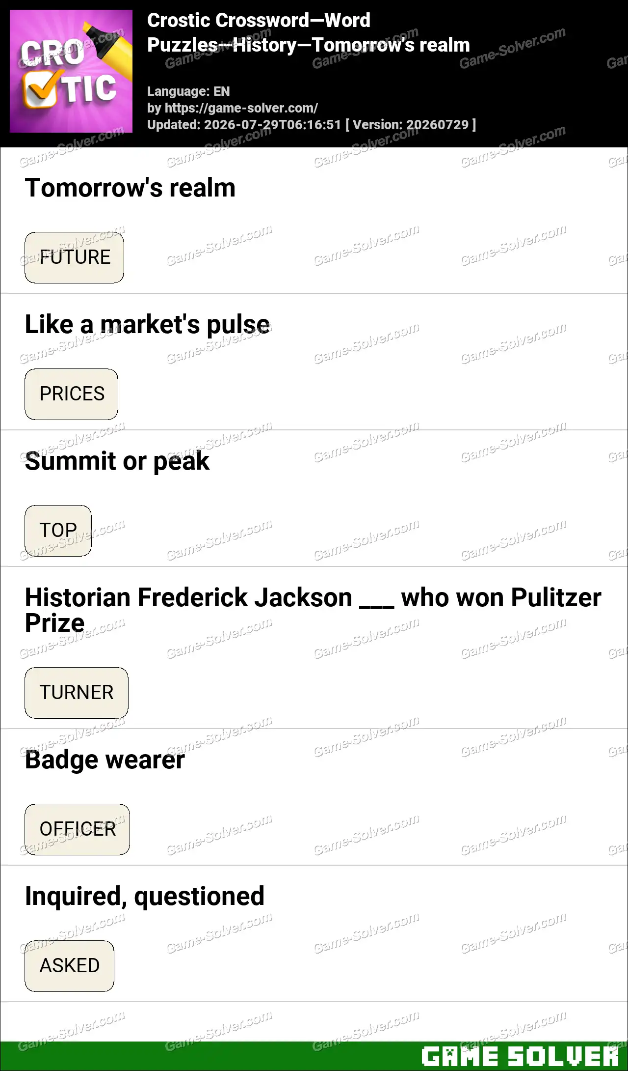 Crostic Crossword-Word Puzzles-History-Tomorrow’s realm